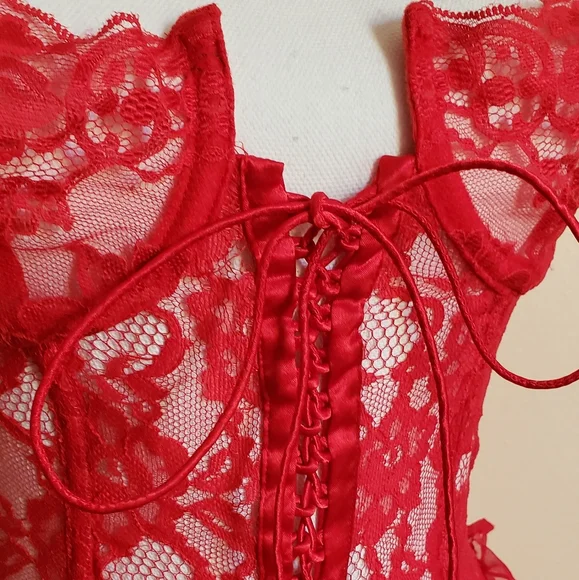 Vintage red corset bustier garter top Victoria's Secret - Picture 3 of 7